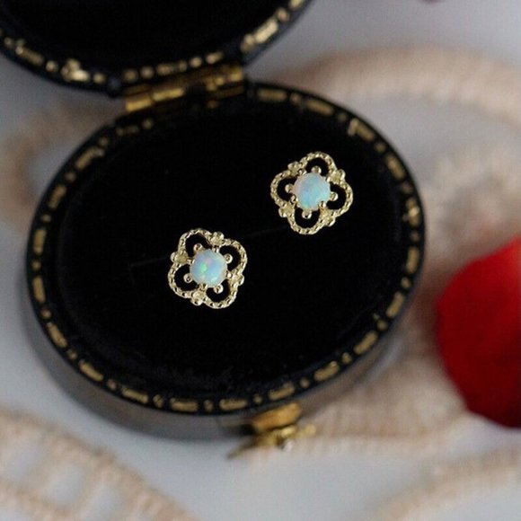 New 18k Gold Over Silver Opal Studs - Picture 4 of 5